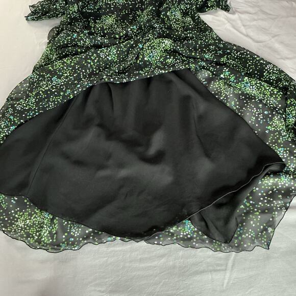 Long Fairy Dress 18W Black with Polka Dots Flutter Sleeves Ethereal Whimsigoth - Picture 10 of 11